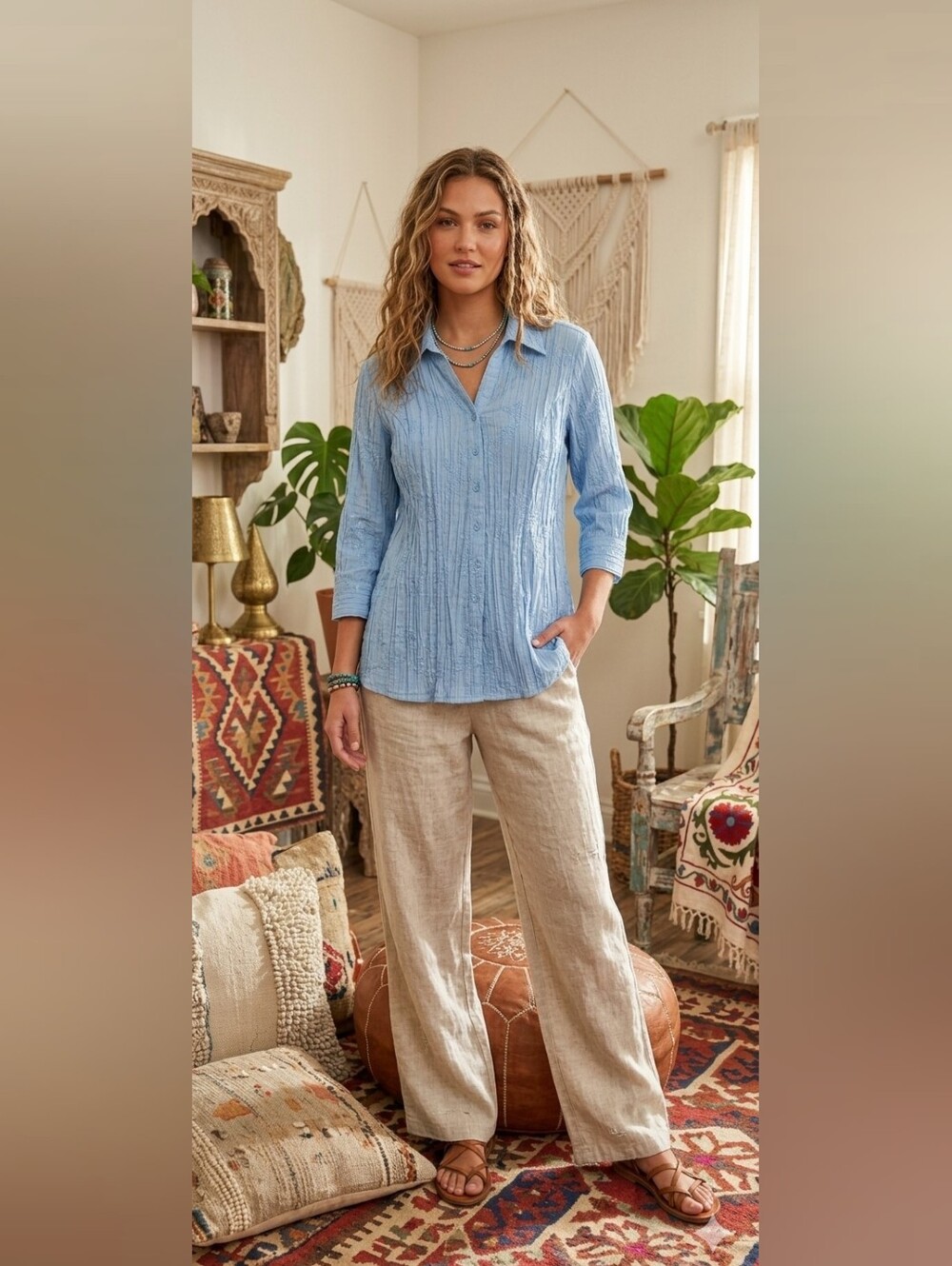 Christopher & Banks Light Blue Button-Front Textured Shirt